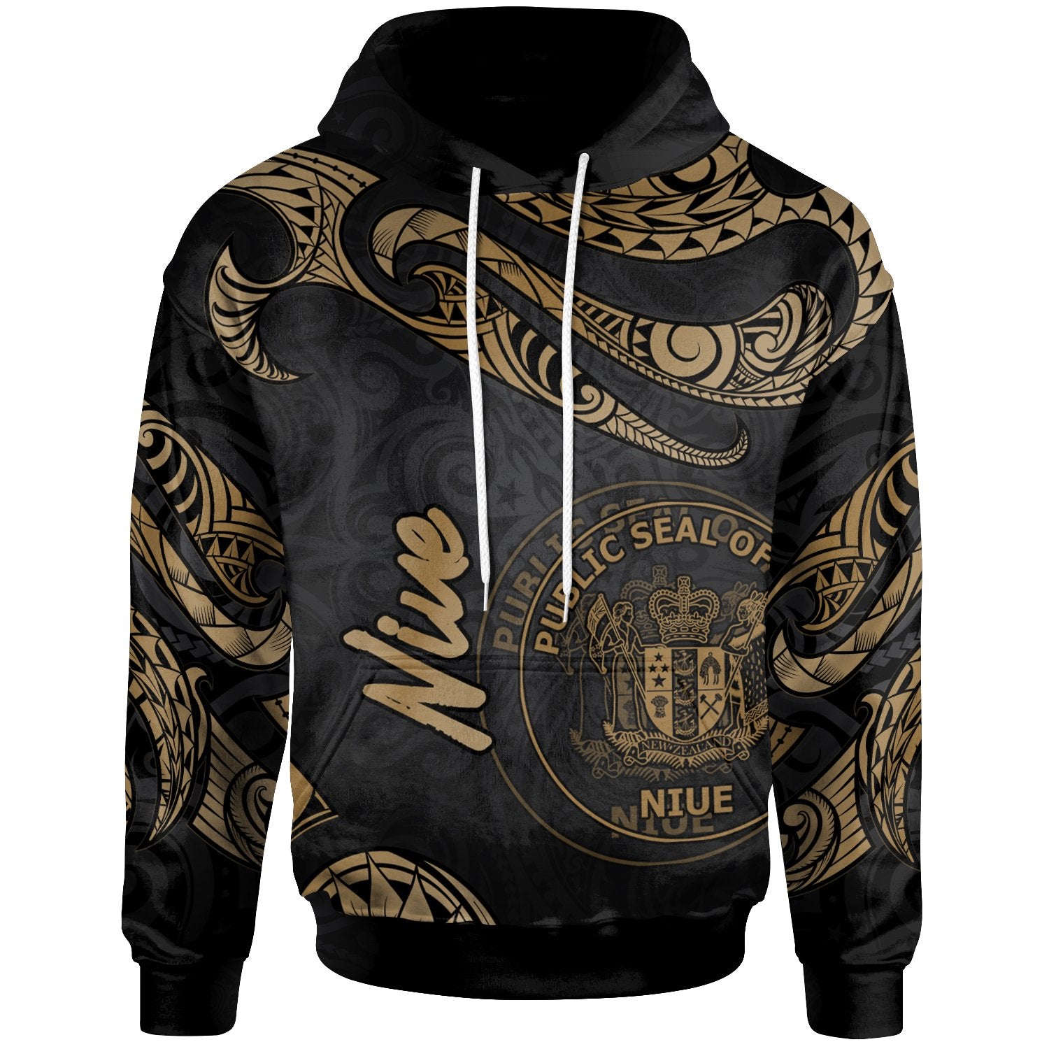 Niue Hoodie Polynesian Tattoo Gold Version Unisex Gold - Polynesian Pride