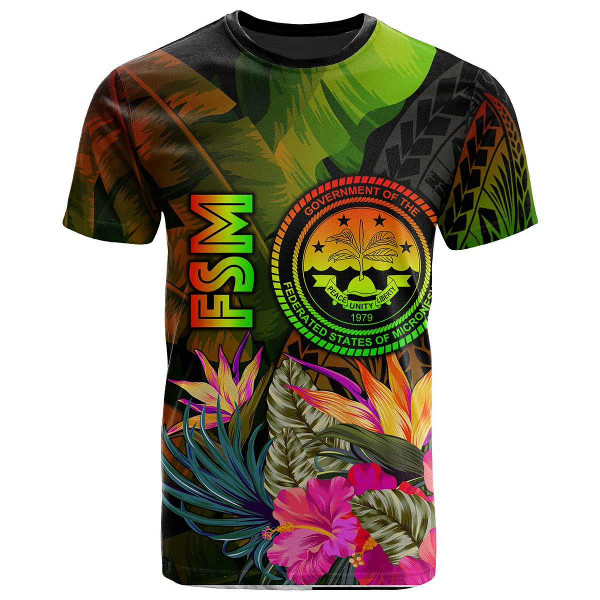 Federated States of Micronesia Polynesian T Shirt Hibiscus and Banana Leaves Unisex Reggae - Polynesian Pride