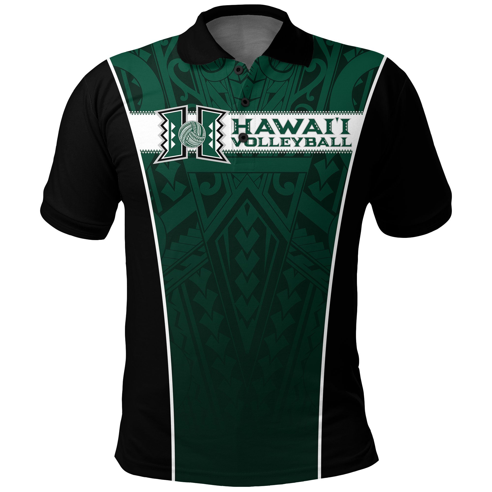 Hawaii Volleyball Green Warrior Polo Shirt LT2 GREEN - Polynesian Pride