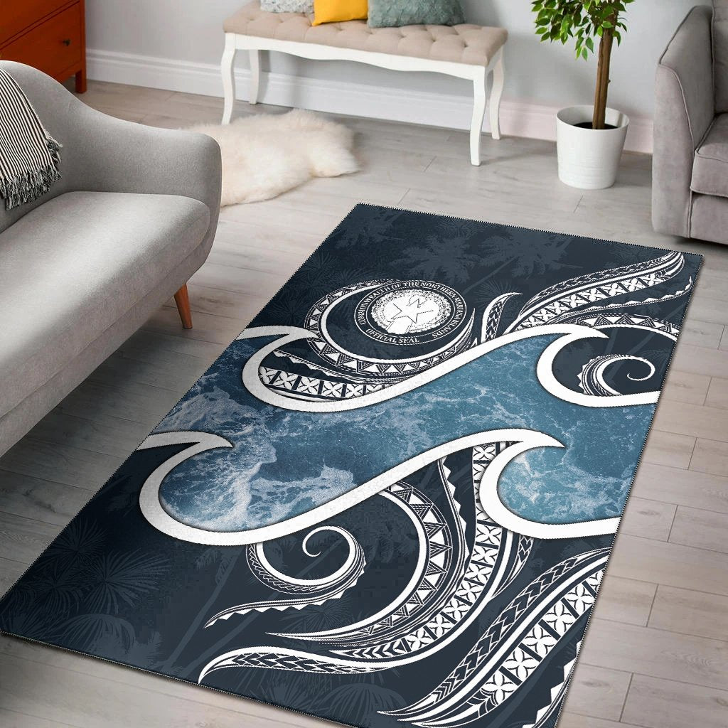 Northern Mariana Islands Polynesian Area Rug - Ocean Style Blue - Polynesian Pride