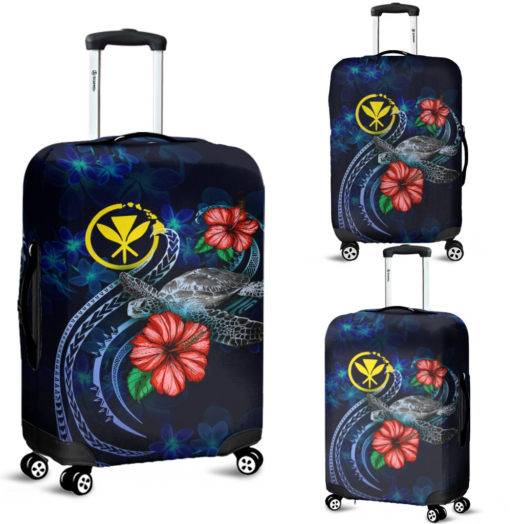 Hawaii Polynesian Luggage Cover - Blue Turtle Hibiscus Blue - Polynesian Pride