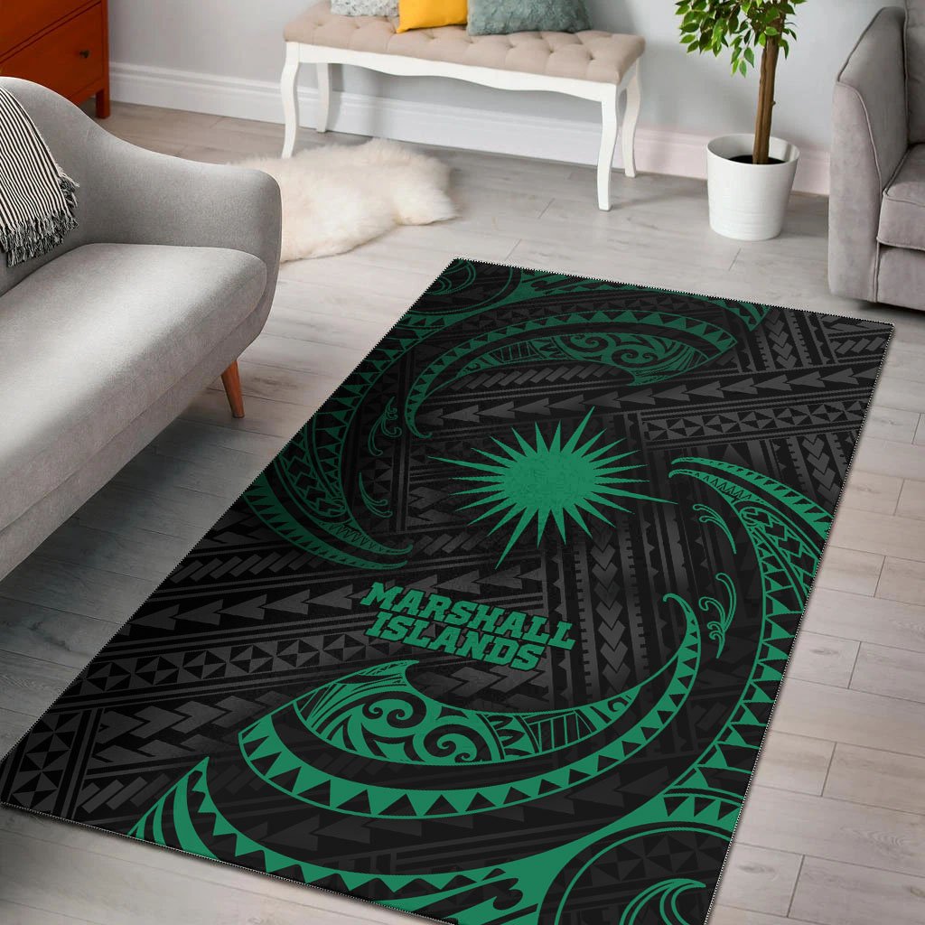 Marshall Islands Polynesian Area Rug - Green Tribal Wave Green - Polynesian Pride