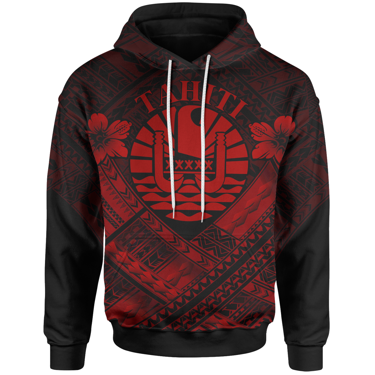 Tahiti Polynesian Hoodie Tahiti Red Seal Camisole Hibiscus Style Unisex Red - Polynesian Pride