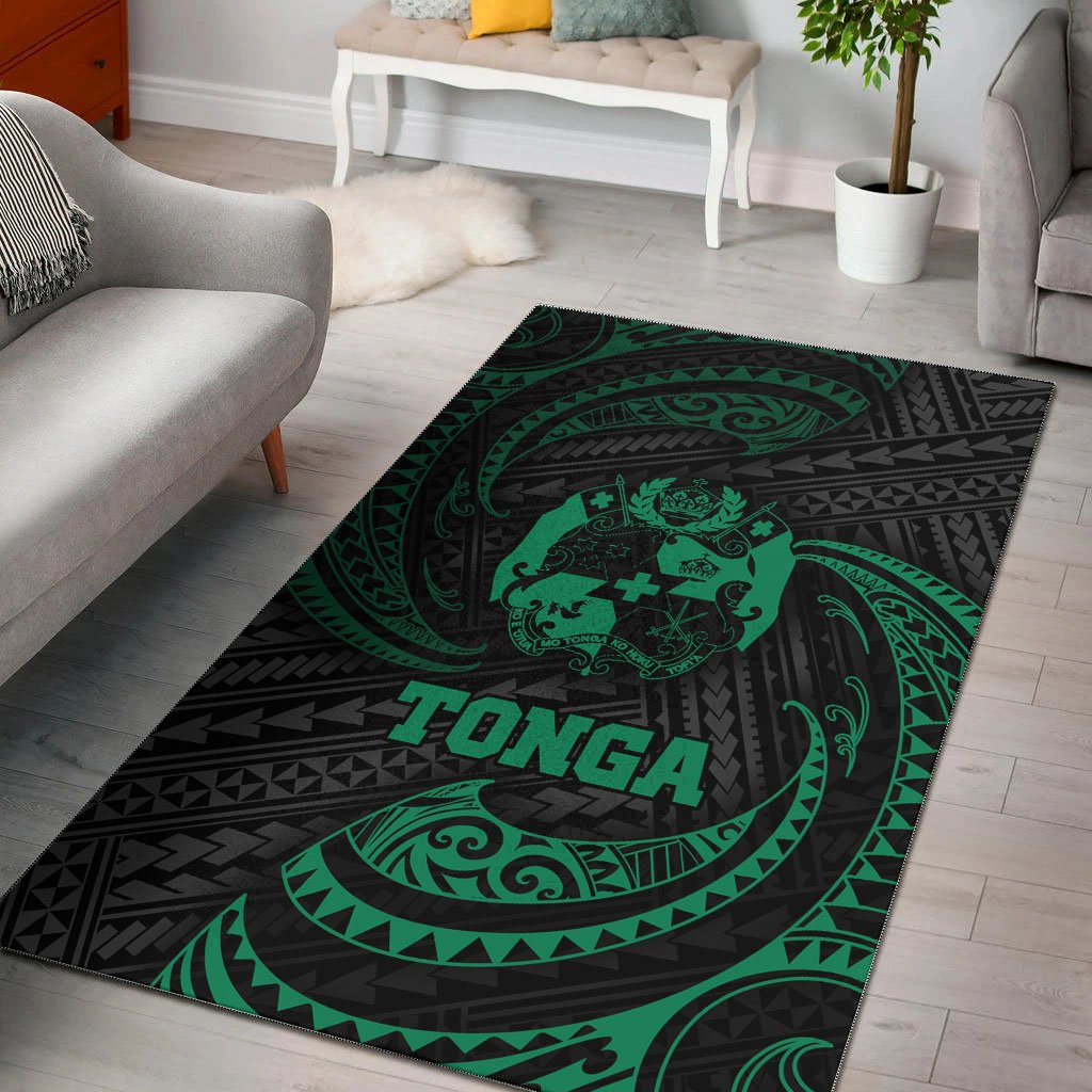 Tonga Polynesian Area Rug - Green Tribal Wave Green - Polynesian Pride