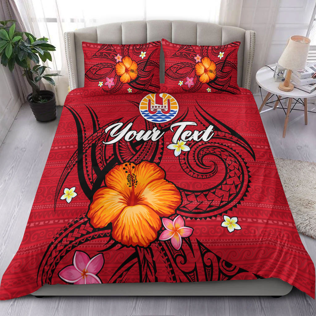 (Custom Personalised) Tahiti Maohi Bedding Set - Hibiscus With Tribal - LT12 Red - Polynesian Pride