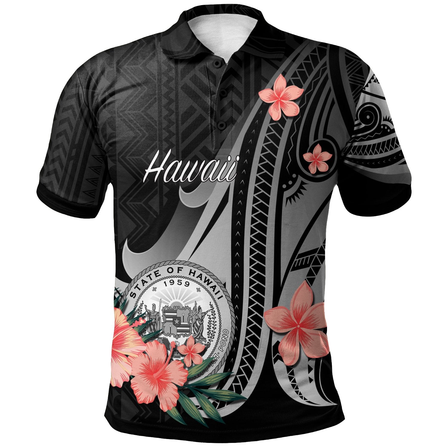 Hawaii Polo Shirt Polynesian Hibiscus Pattern Style Unisex Black - Polynesian Pride