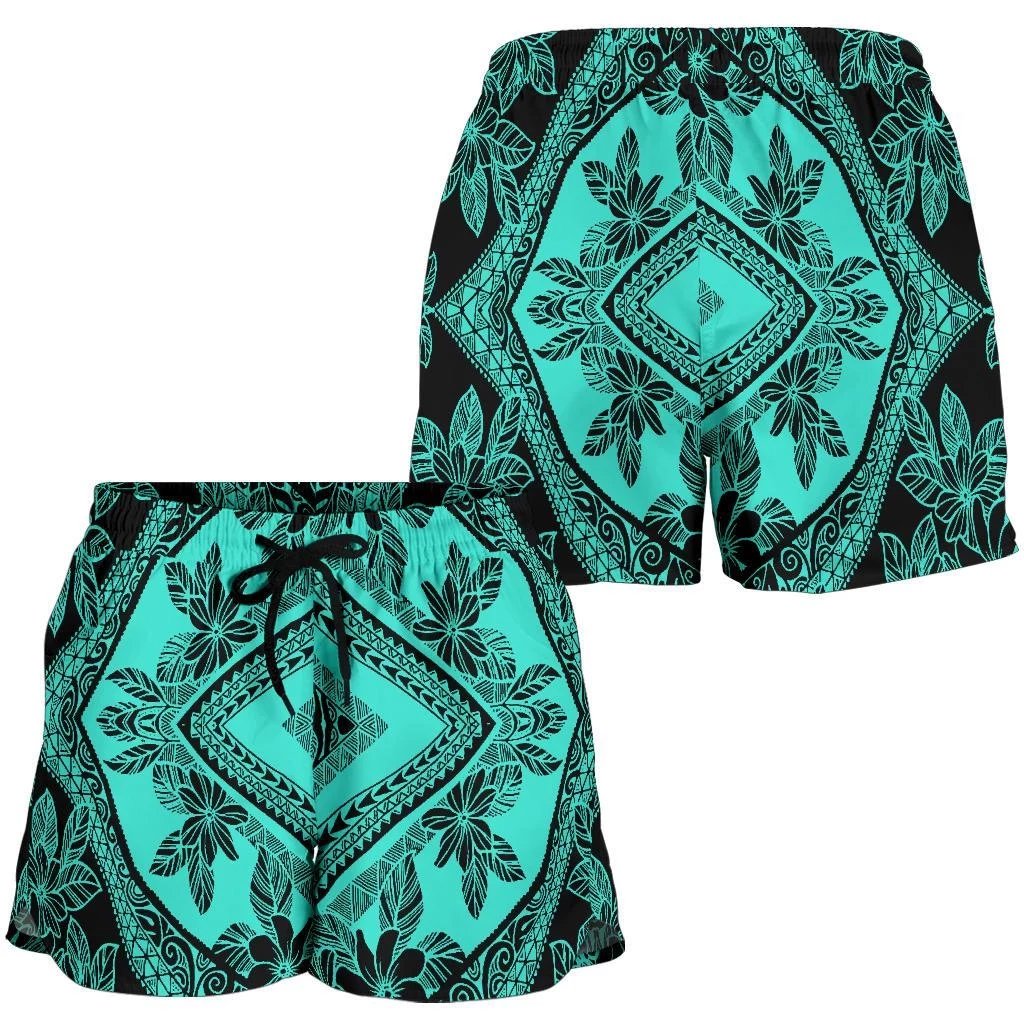 Polynesian Plumeria Mix Turquoise Black Women's Short Women Turquoise - Polynesian Pride