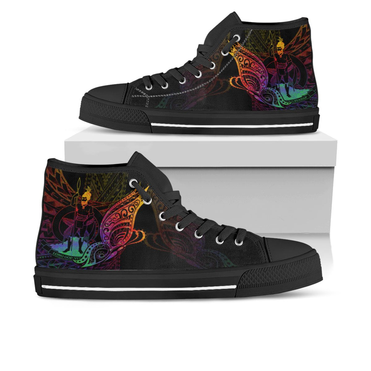 Vanuatu High Top - Butterfly Polynesian Style Unisex Black - Polynesian Pride