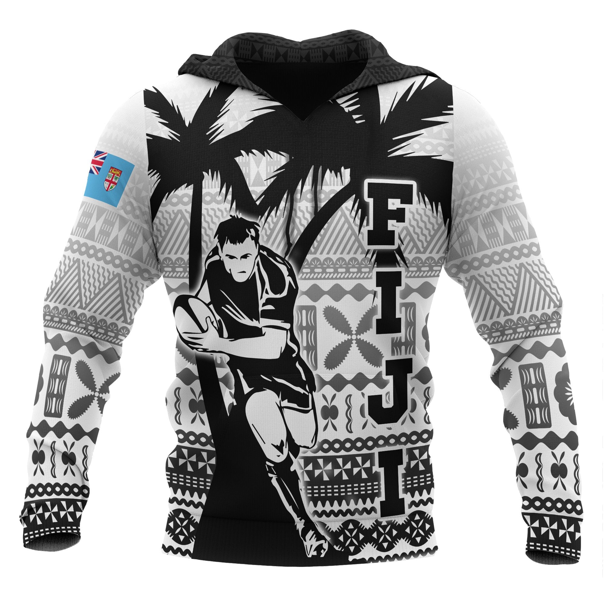 Fiji Tapa Hoodie Rugby Go Fiji Go Unisex Black - Polynesian Pride