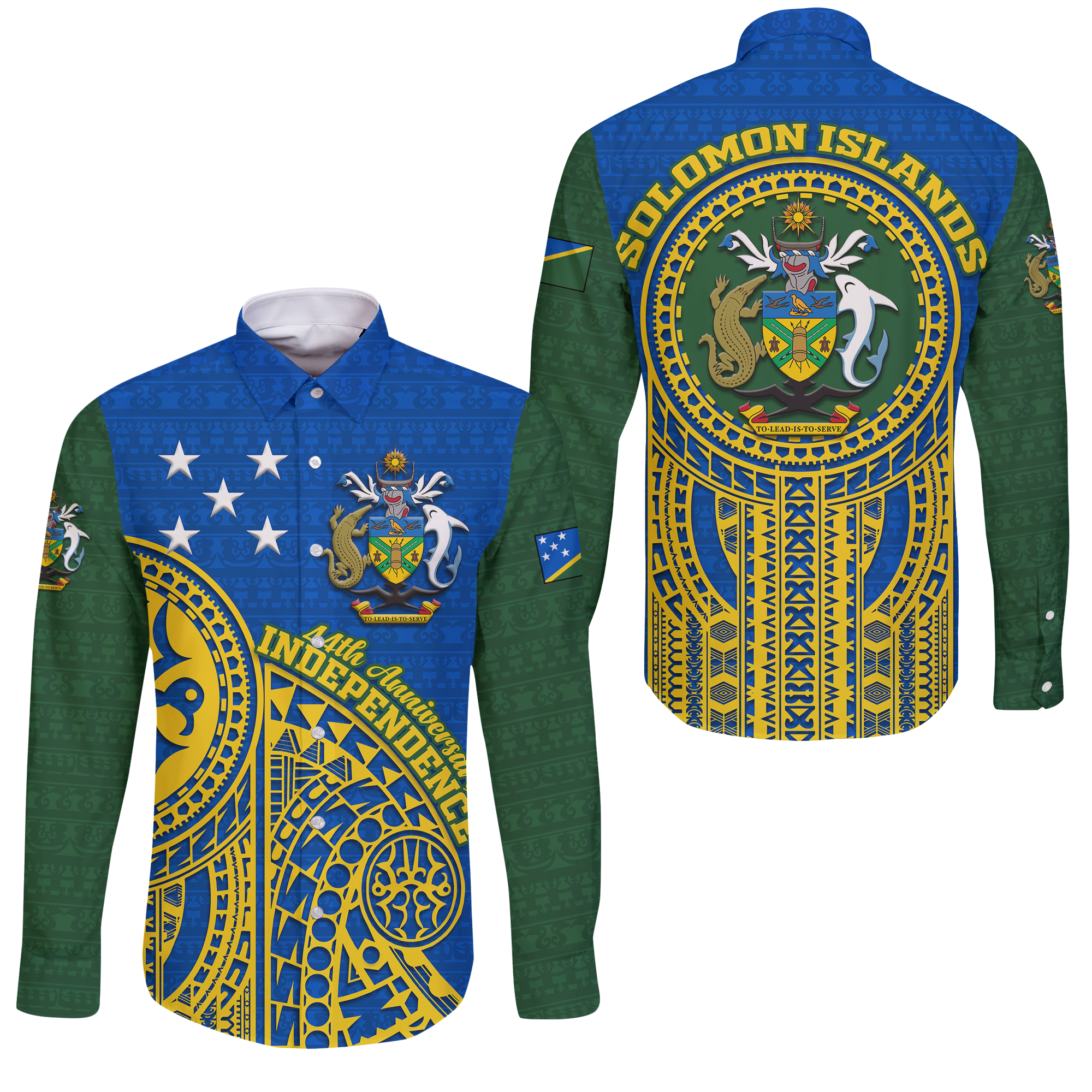 Solomon Islands Independence Anniversary 44th Years Long Sleeve Button Shirt - LT12 Unisex Blue - Polynesian Pride