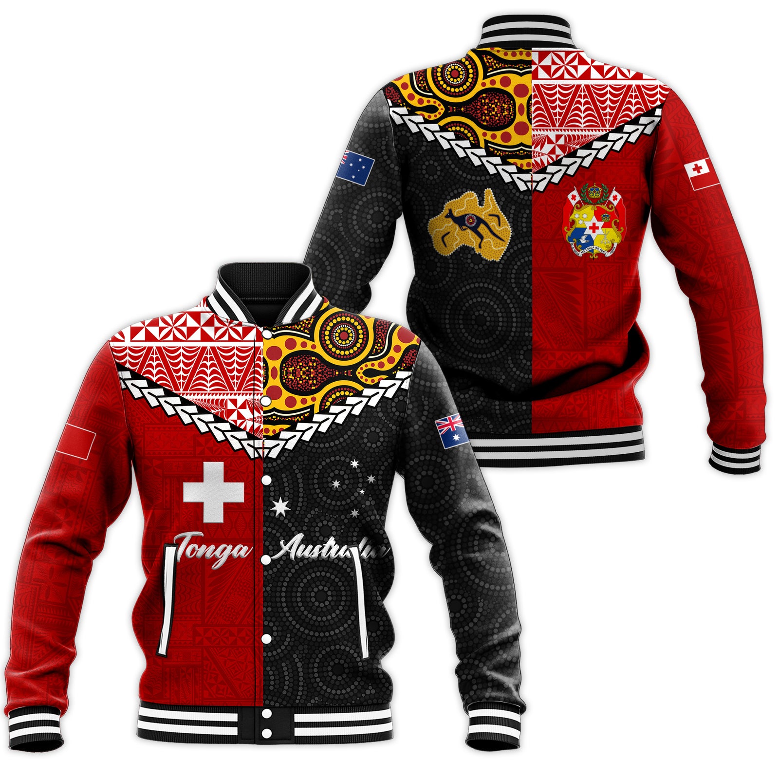Tonga Combine Australia Aboriginal Heritage Baseball Jacket - LT12 Unisex Red - Polynesian Pride
