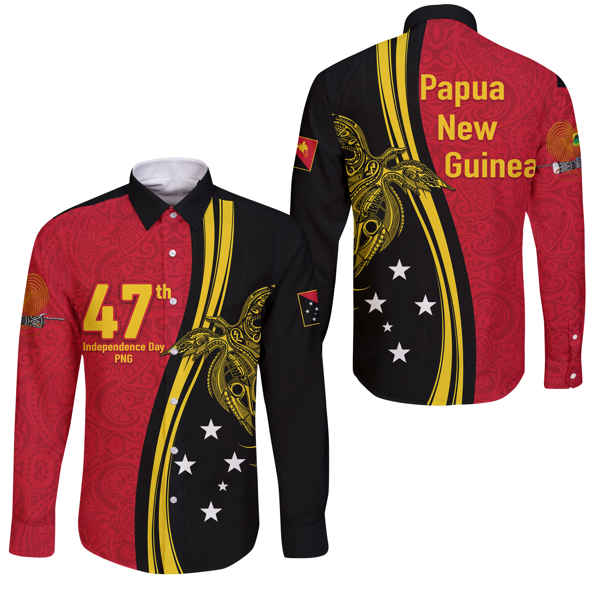 Papua New Guinea Independence Anniversary Polynesian Tribal Long Sleeve Button Shirt - LT12 Unisex Black - Polynesian Pride