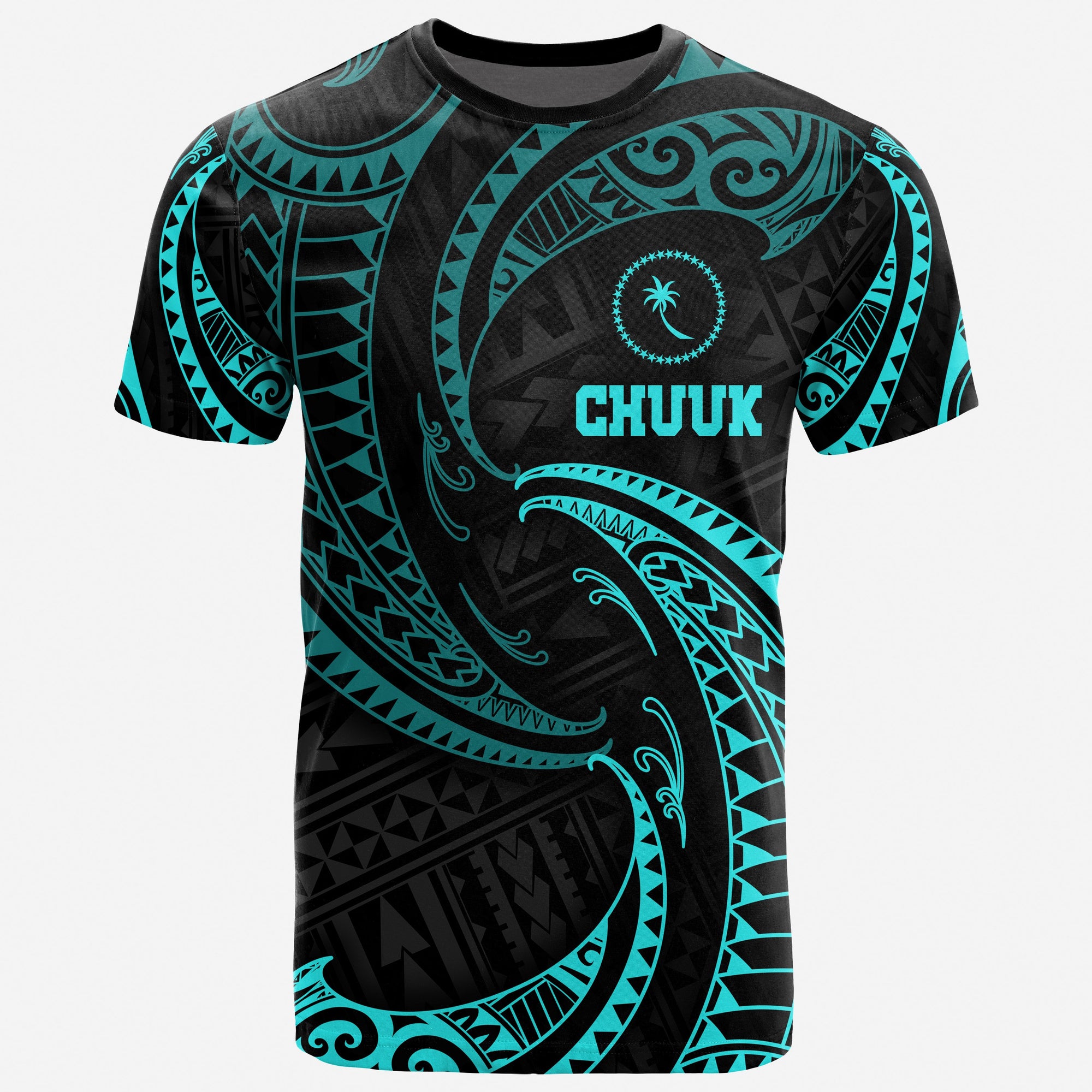 Chuuk Micronesia T Shirt Neon Blue Tribal Wave Unisex Blue - Polynesian Pride