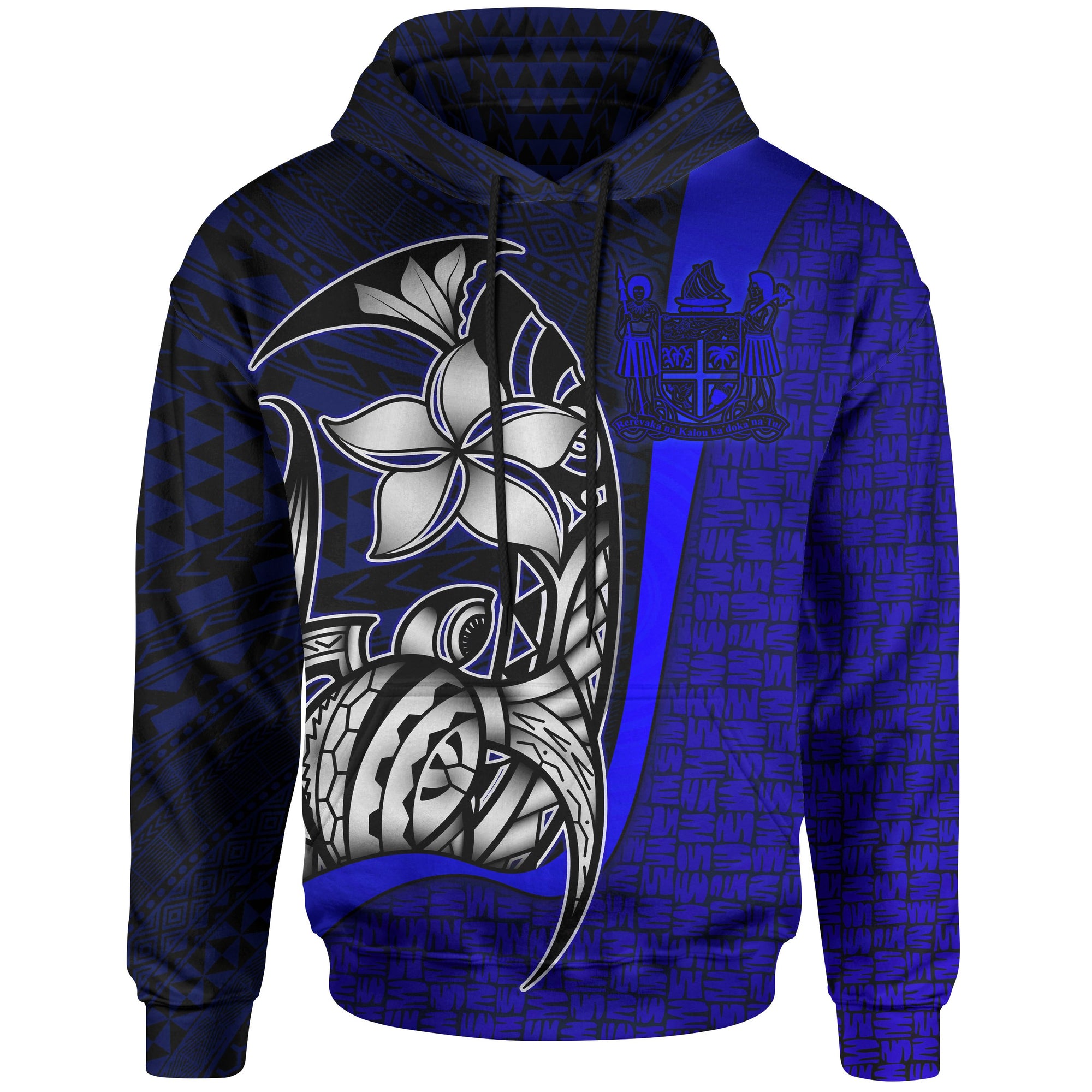 Fiji Polynesian Hoodie Blue Coat ofrm Turtle with Hook Unisex BLUE - Polynesian Pride