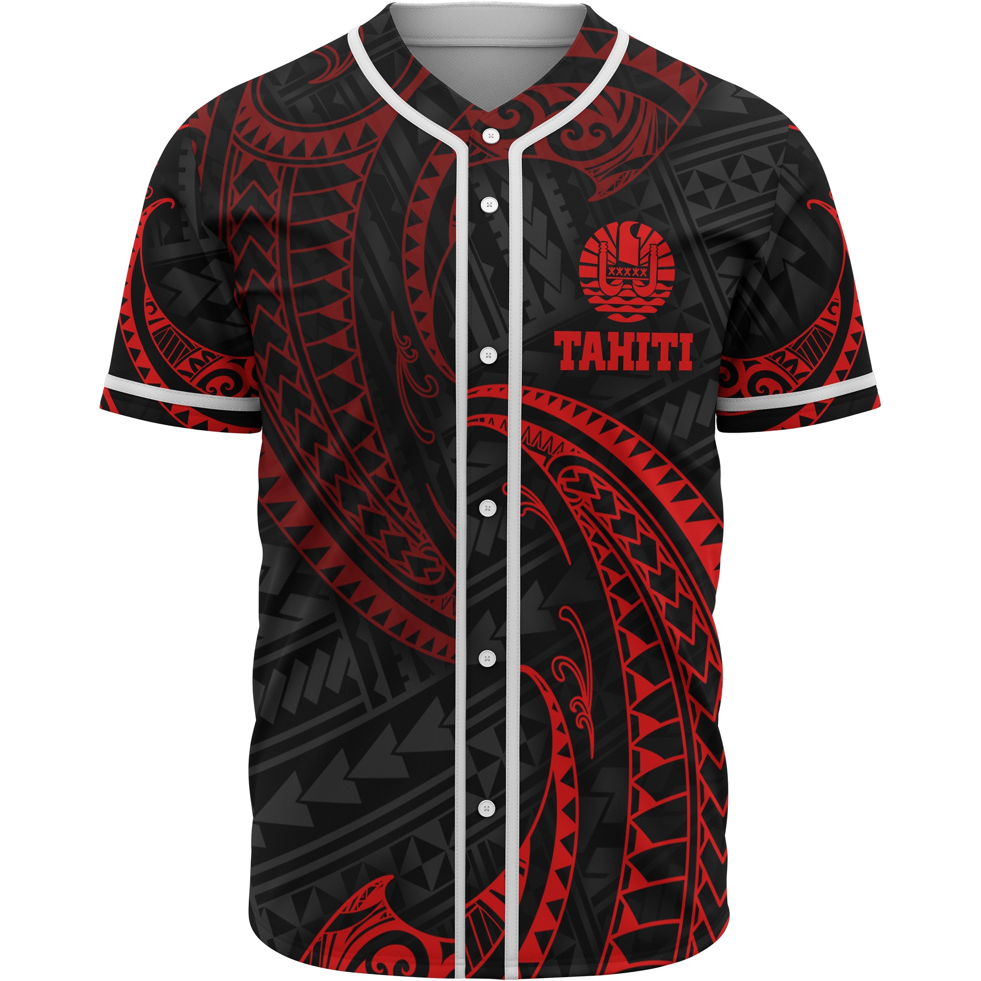 Tahiti Polynesian Baseball Shirt - Red Tribal Wave Unisex Red - Polynesian Pride