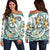 American Samoa Women's Off Shoulder Sweaters - Spring Style Blue - Polynesian Pride