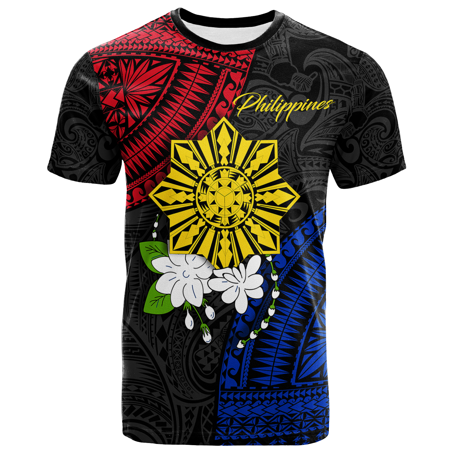 Philippines Sampaguita Filipino Sun T Shirt LT12 Unisex Black - Polynesian Pride