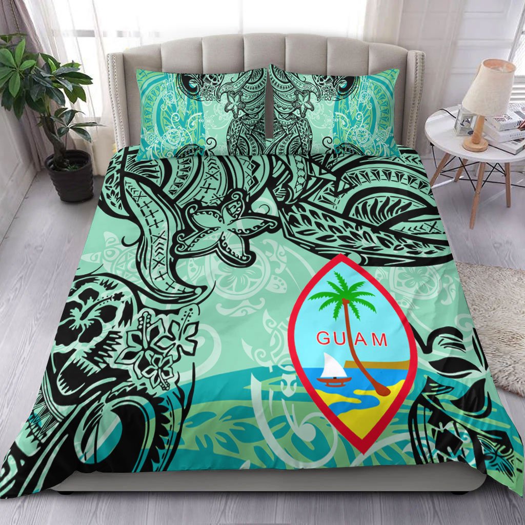 Guam Bedding Set - Vintage Floral Pattern Green Color Green - Polynesian Pride