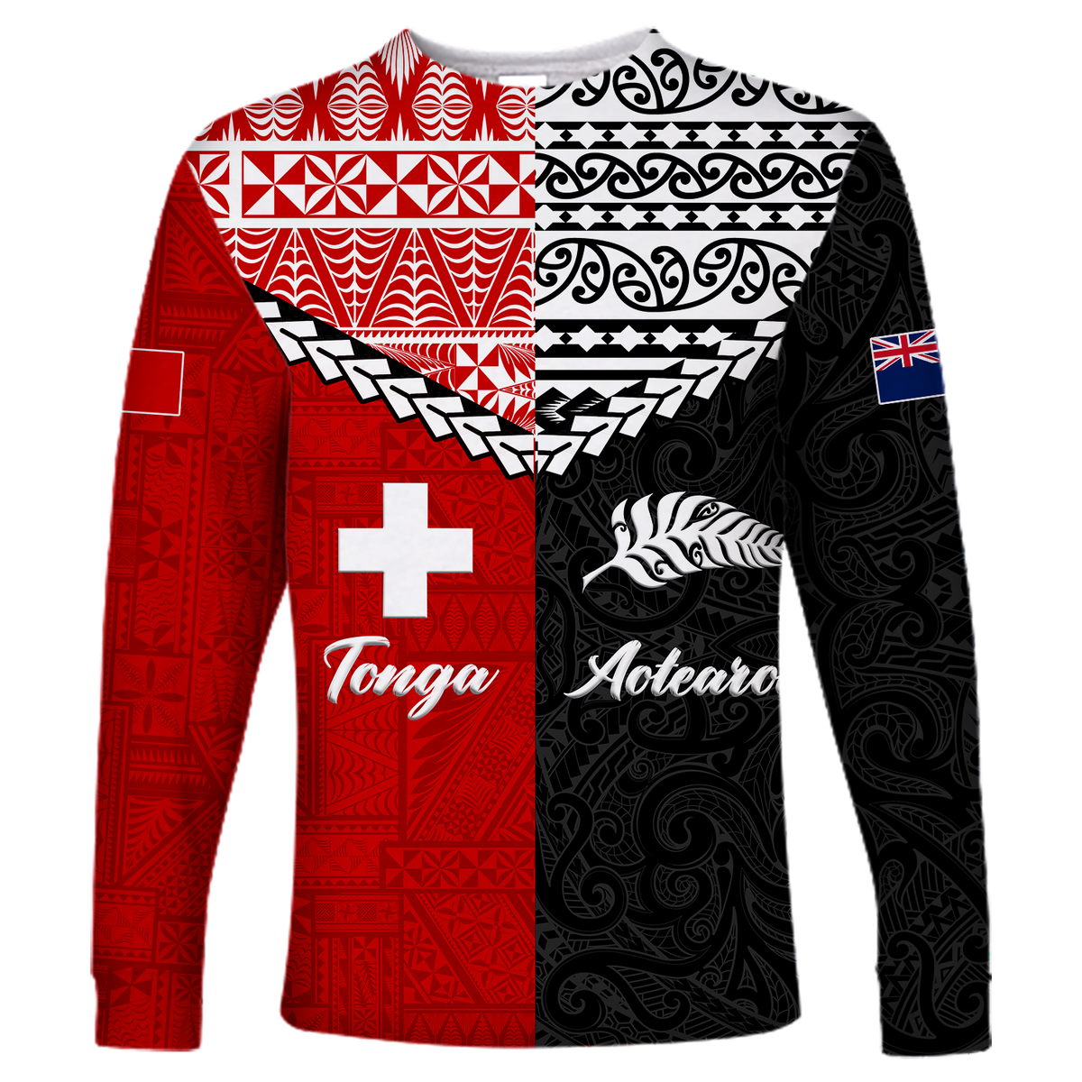 Tonga Combine New Zealand Maori Aotearoa Heritage Long Sleeve Shirt - LT12 Unisex Red - Polynesian Pride