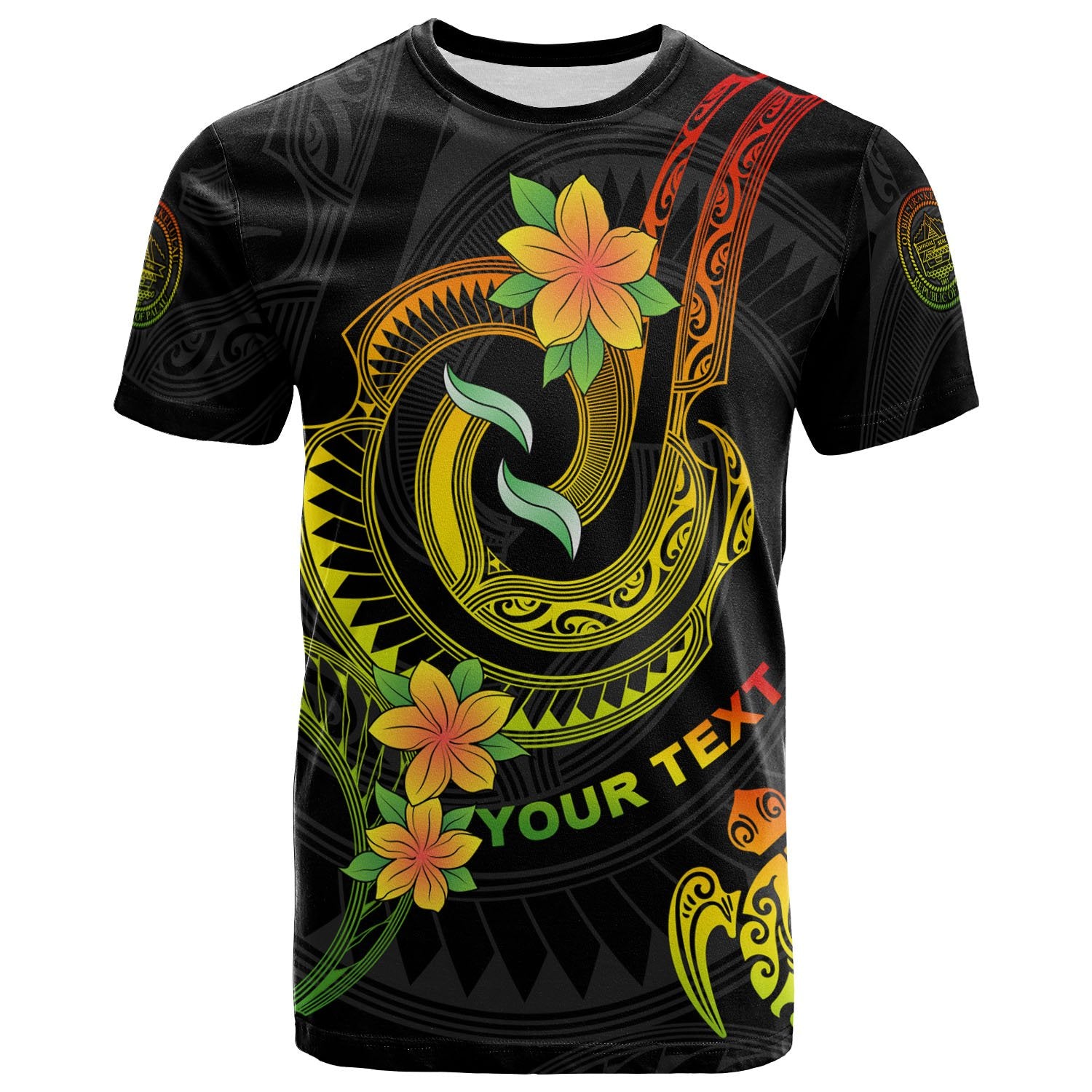 Palau Custom T Shirt Reggae Plumeria Flowers with Spiral Patterns Unisex Art - Polynesian Pride