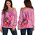 Wallis And Futuna Polynesian Women's Off Shoulder Sweater - Floral With Seal Pink Pink - Polynesian Pride