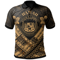 Hawaii Polo Shirt Gold Seal Polynesian Patterns Unisex Gold - Polynesian Pride
