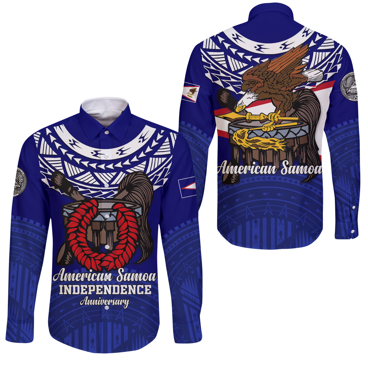 American Samoa Independence Anniversary Pride Long Sleeve Button Shirt - LT12 Unisex Blue - Polynesian Pride