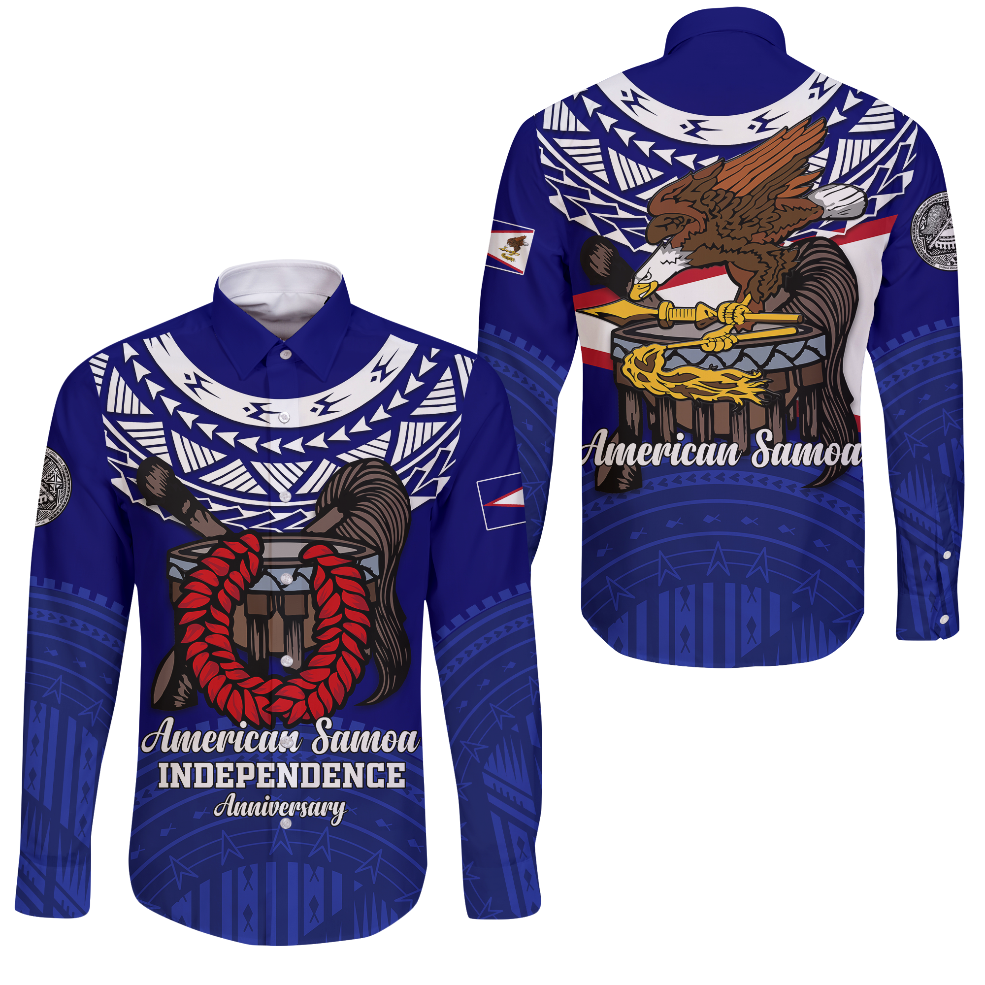 American Samoa Independence Anniversary Pride Long Sleeve Button Shirt - LT12 Unisex Blue - Polynesian Pride