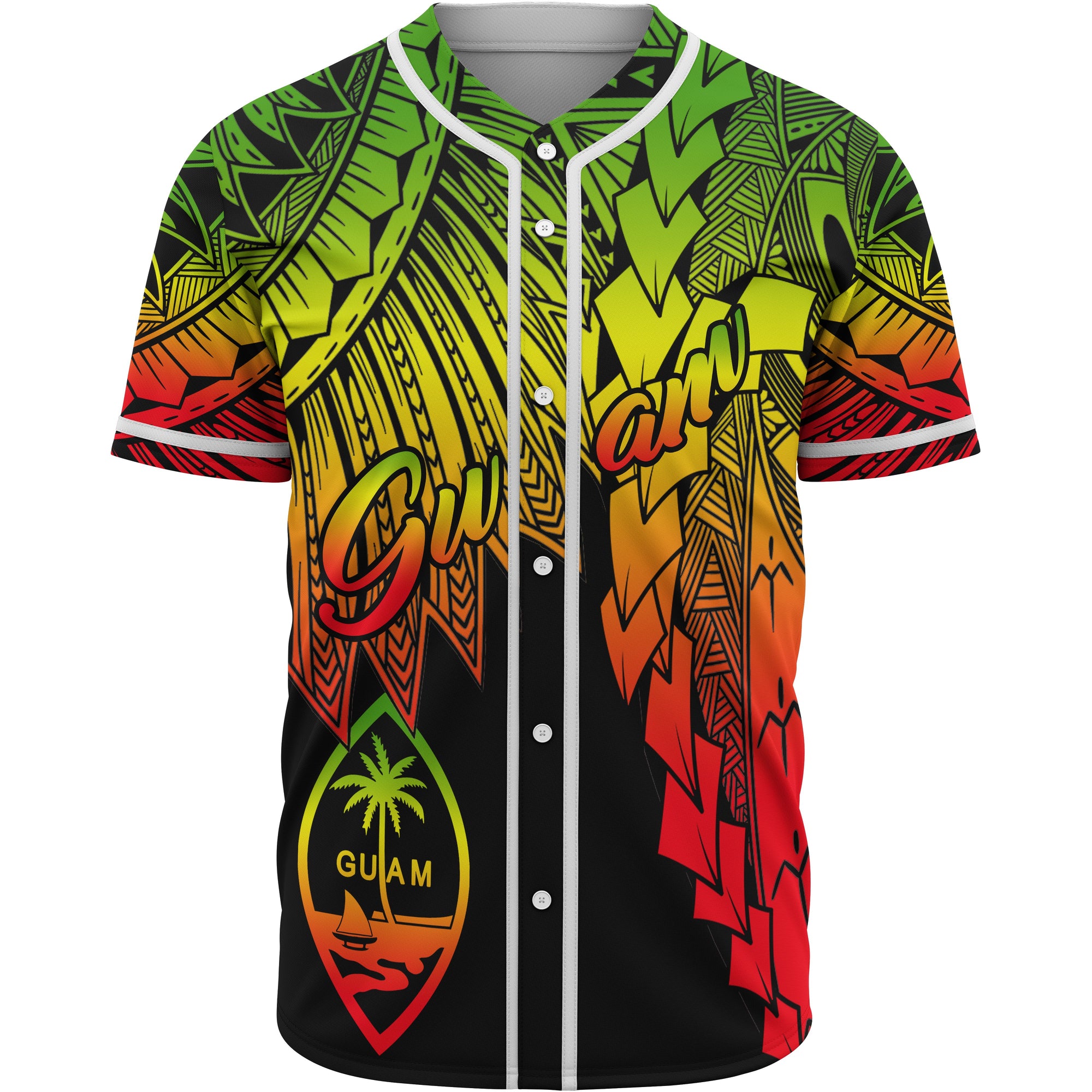 Guam Polynesian Baseball Shirt - Tribal Wave Tattoo Reggae Unisex Reggae - Polynesian Pride