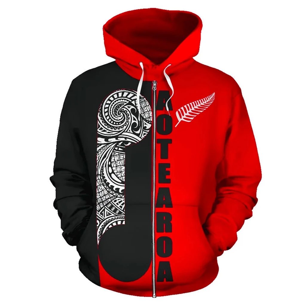 Maori Koru Aotearoa Zip Hoodie Pullover Hoodie Black - Polynesian Pride