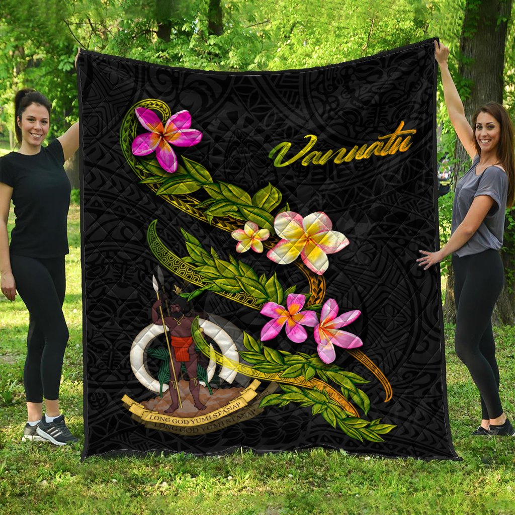 Vanuatu Polynesian Quilt - Plumeria Tribal Black - Polynesian Pride