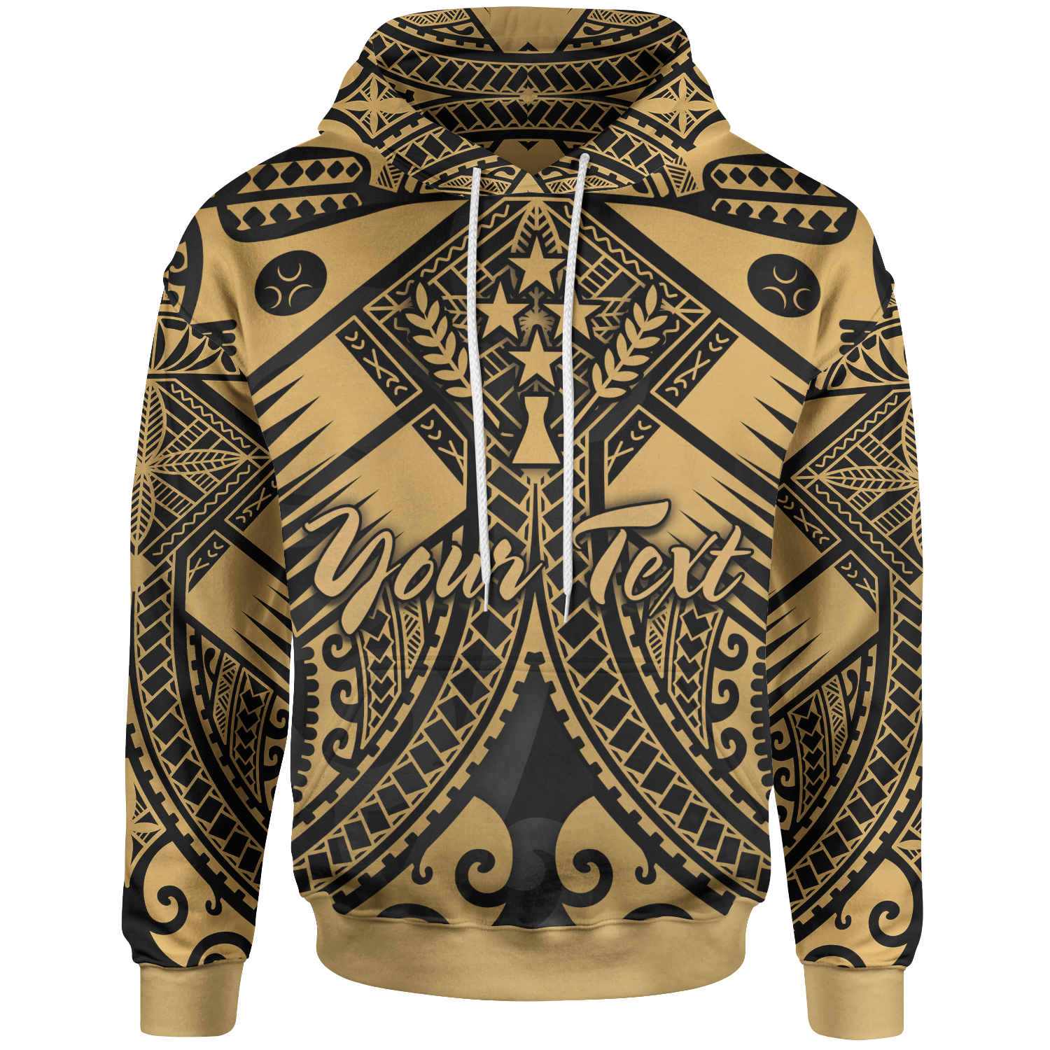 Kosrae Custom Hoodie Gold Seal with Polynesian Tattoo Unisex Gold - Polynesian Pride