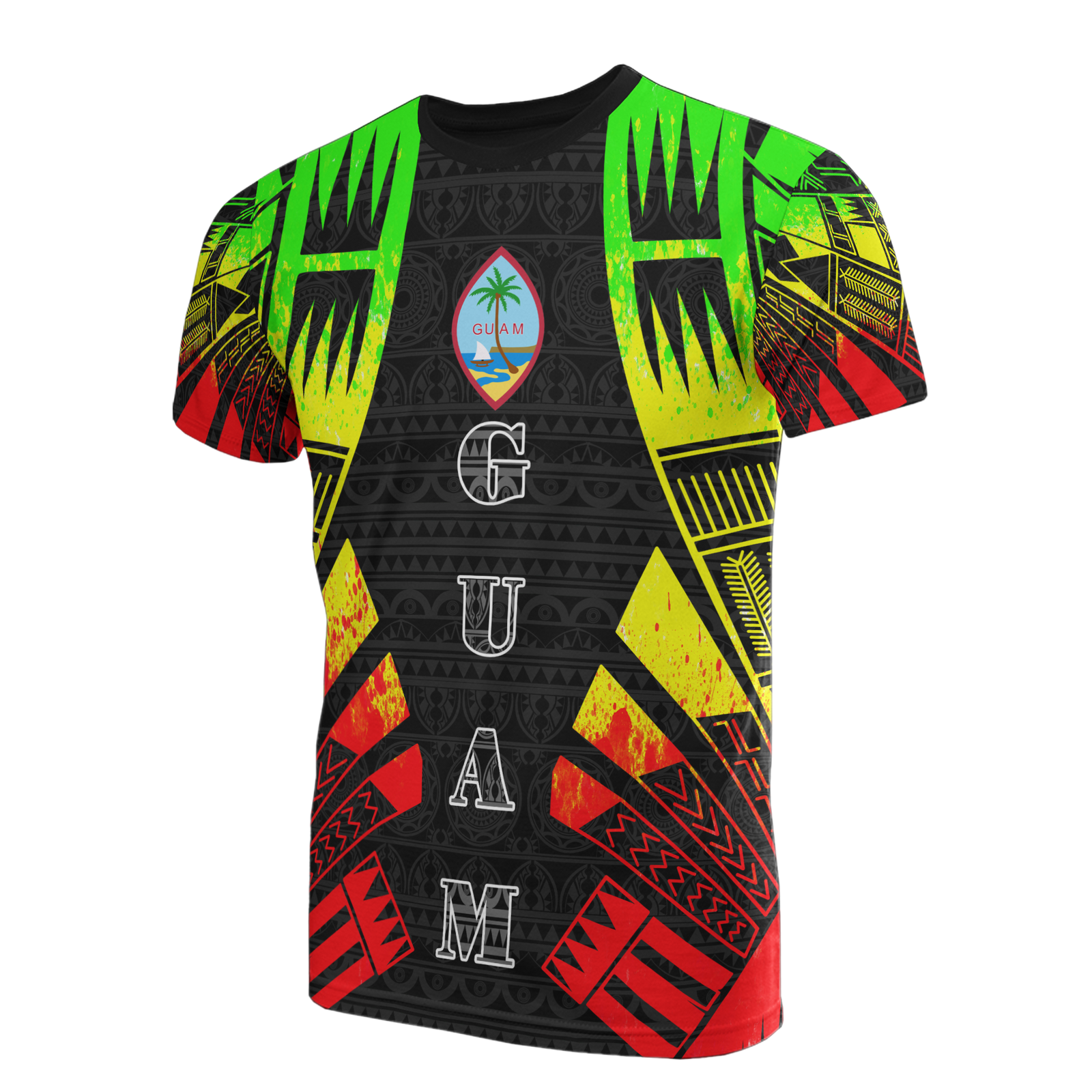 Guam T Shirt Guam Coat of Arms Polynesian Tattoo Reggae Style Unisex Reggae - Polynesian Pride