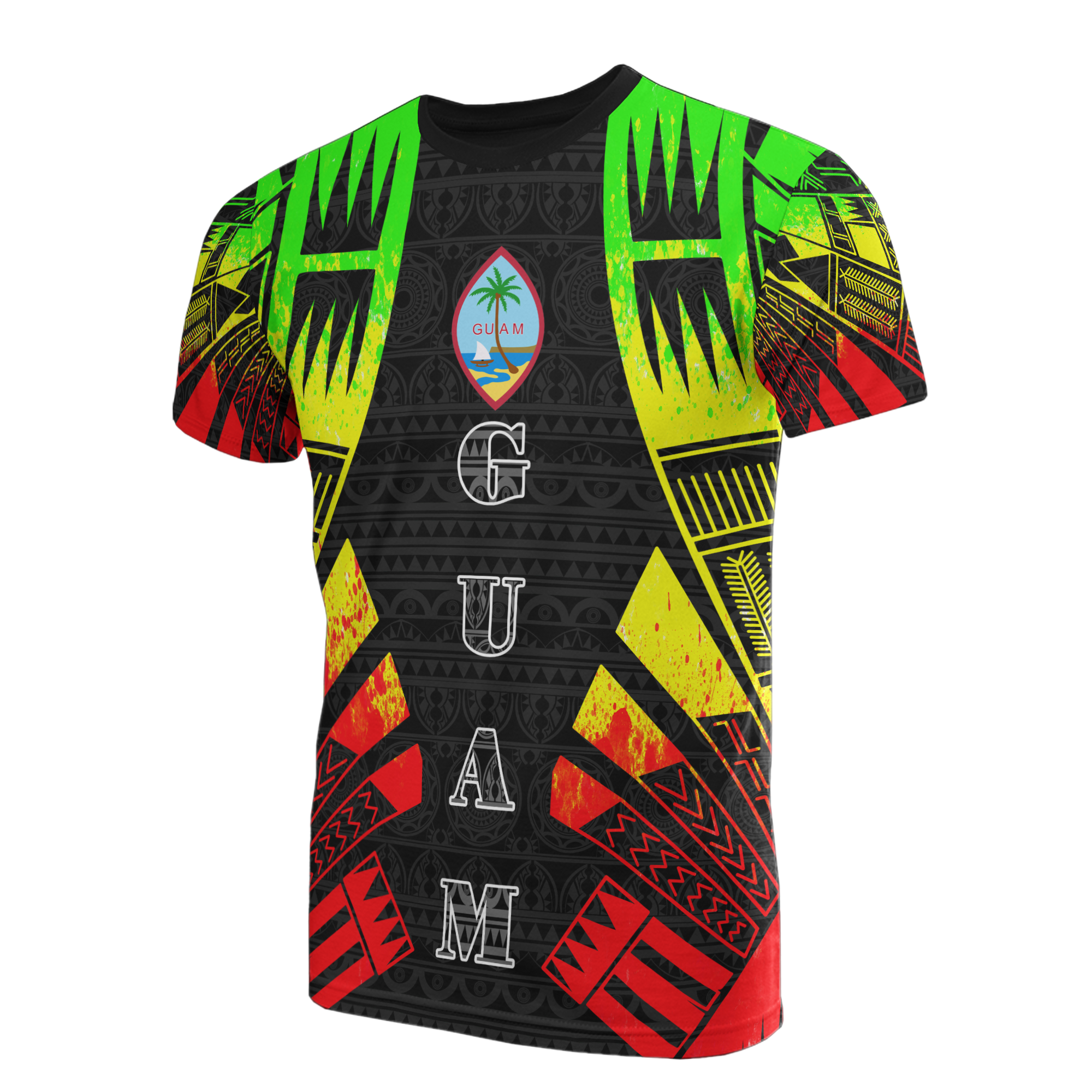 Guam T Shirt Guam Coat of Arms Polynesian Tattoo Reggae Style Unisex Reggae - Polynesian Pride