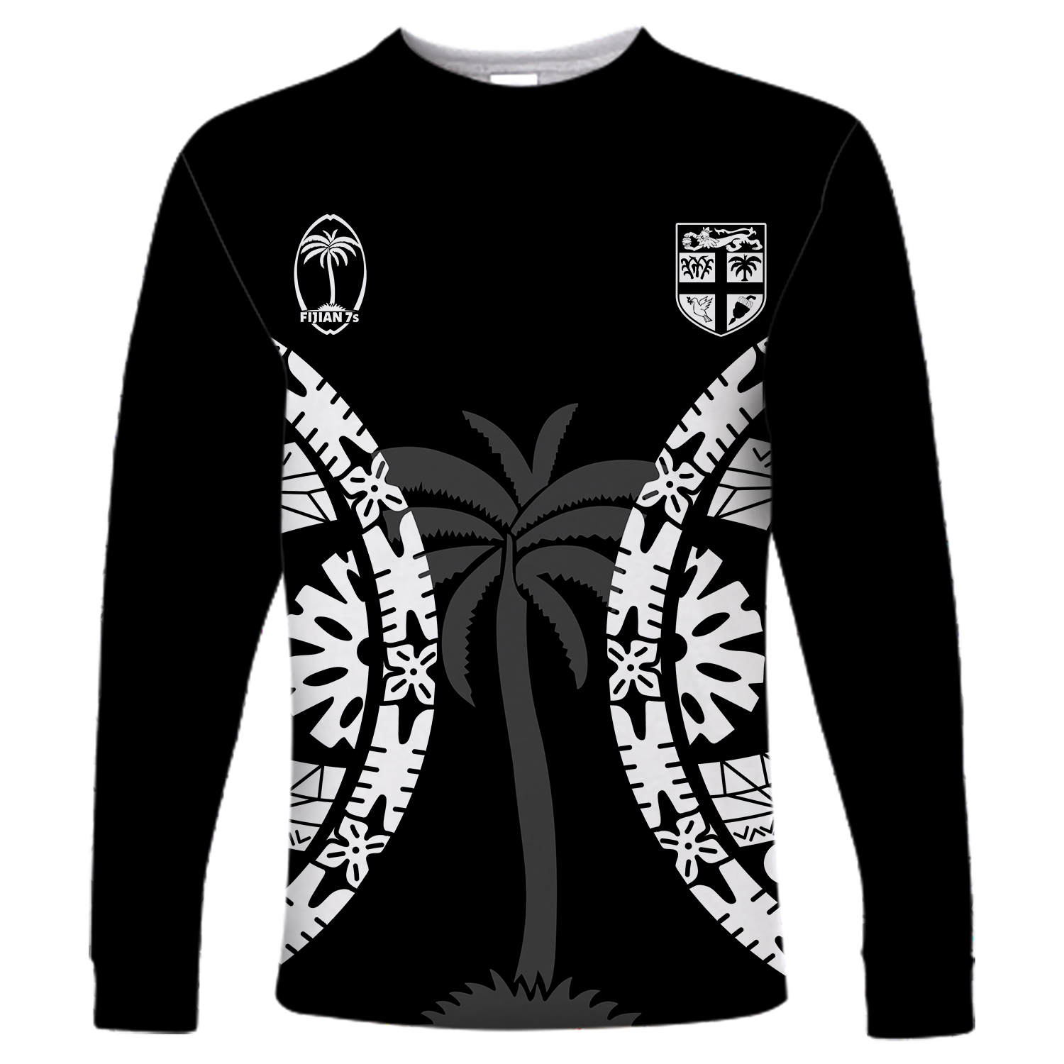 (Custom Personalised) Fiji Rugby Sevens Fijian Tapa Pattern Long Sleeve Shirt - LT12 Unisex Black - Polynesian Pride