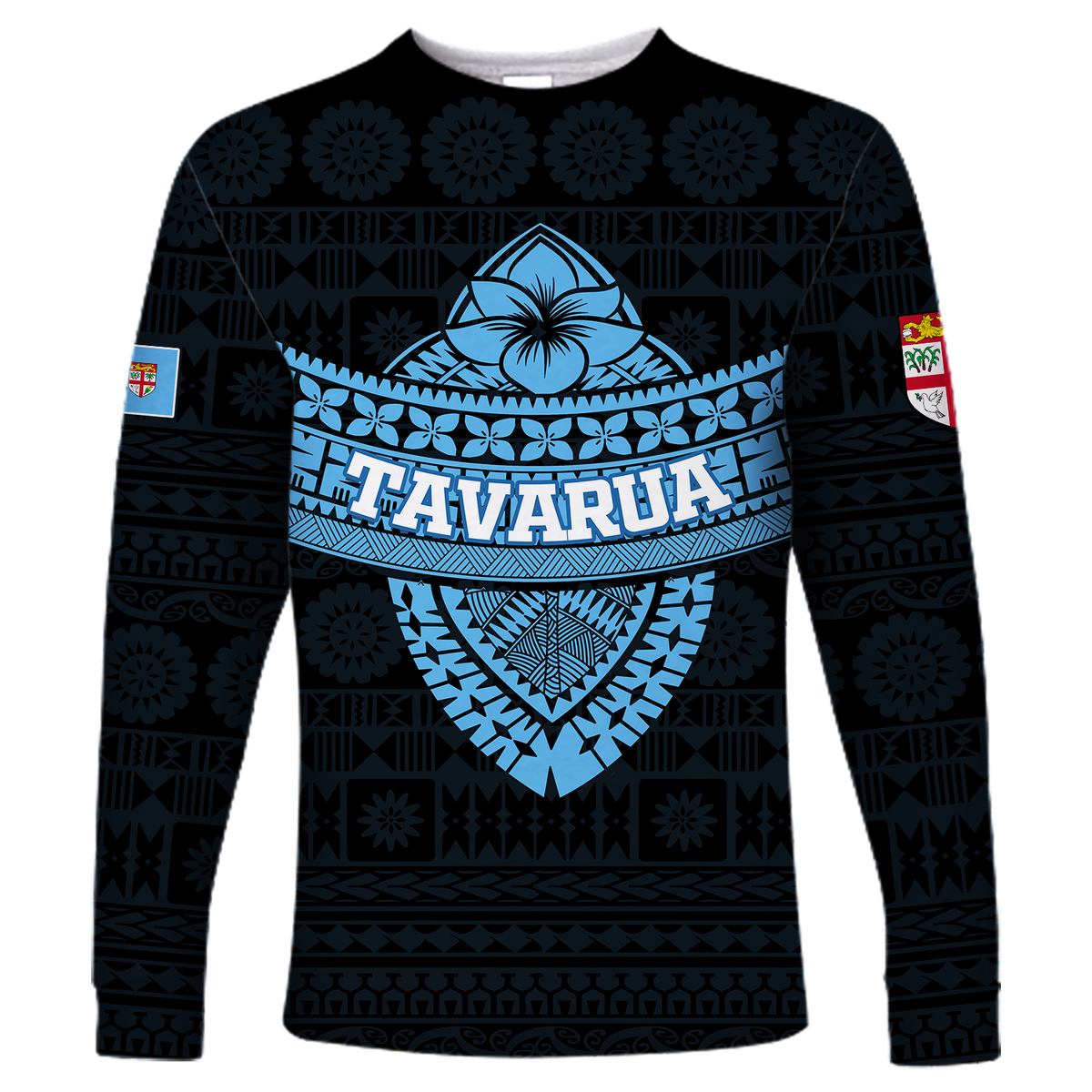 (Custom Personalised) Tavarua Fiji Tapa Tribal Long Sleeve Shirt - LT12 Unisex Blue - Polynesian Pride