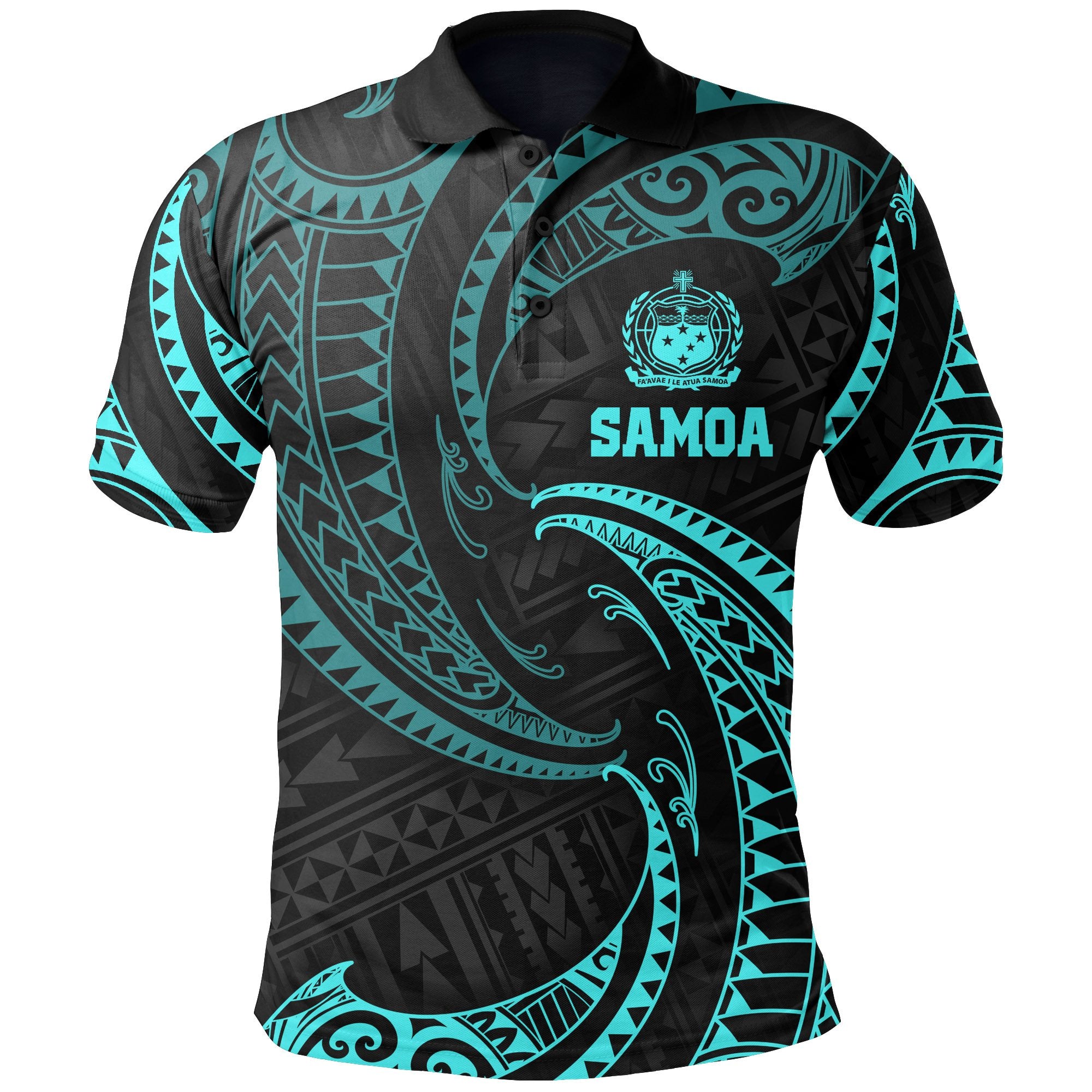 Samoa Polynesian Polo Shirt Neon Blue Tribal Wave Unisex Neon Blue - Polynesian Pride