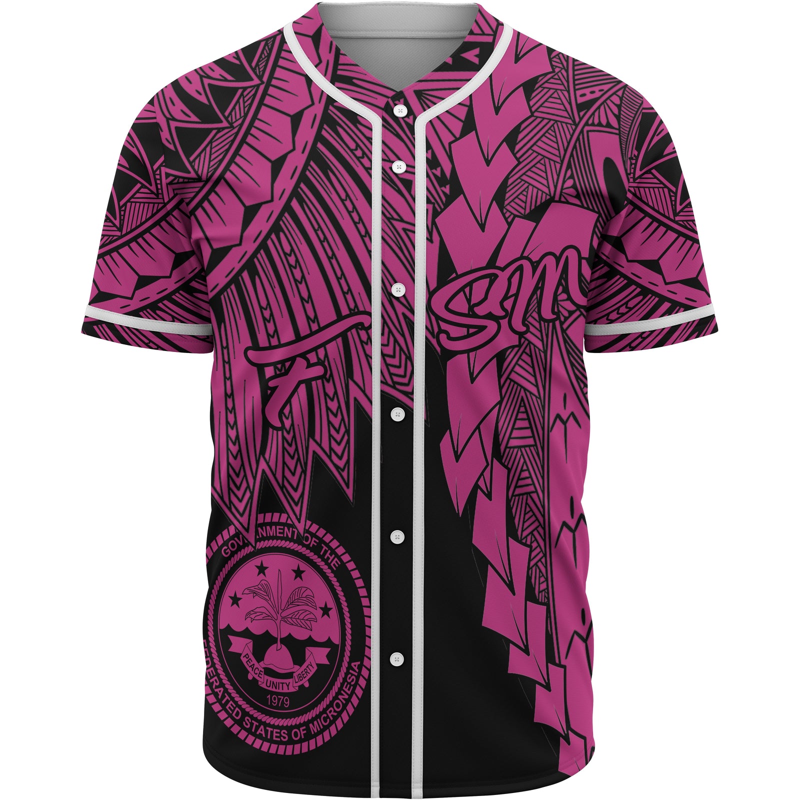 Federated States Of Micronesia Polynesian Baseball Shirt - Tribal Wave Tattoo Pink Unisex Pink - Polynesian Pride