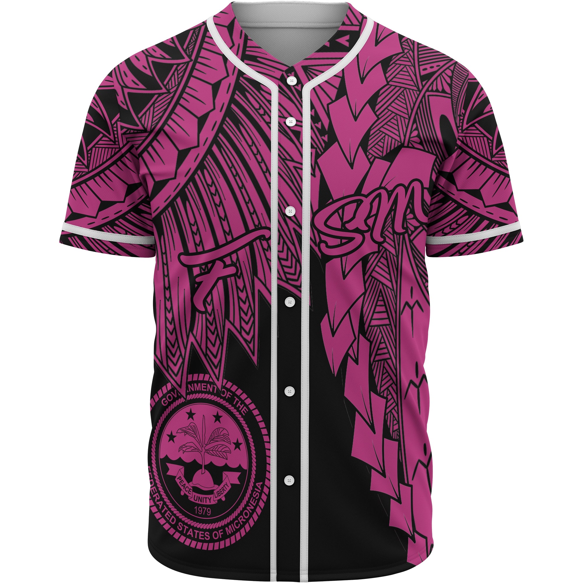 Federated States Of Micronesia Polynesian Baseball Shirt - Tribal Wave Tattoo Pink Unisex Pink - Polynesian Pride