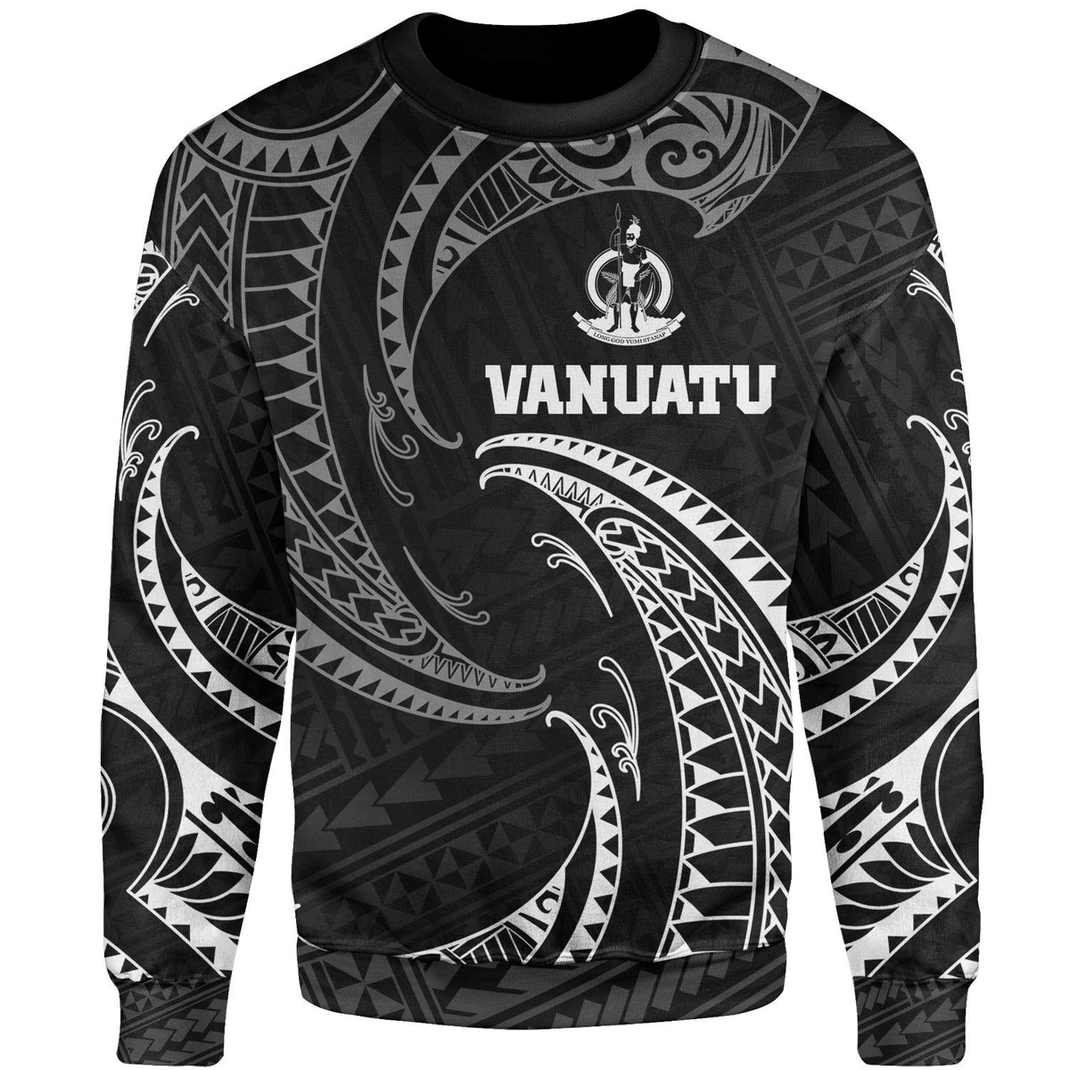 Vanuatu Polynesian Sweater - White Tribal Wave Unisex White - Polynesian Pride