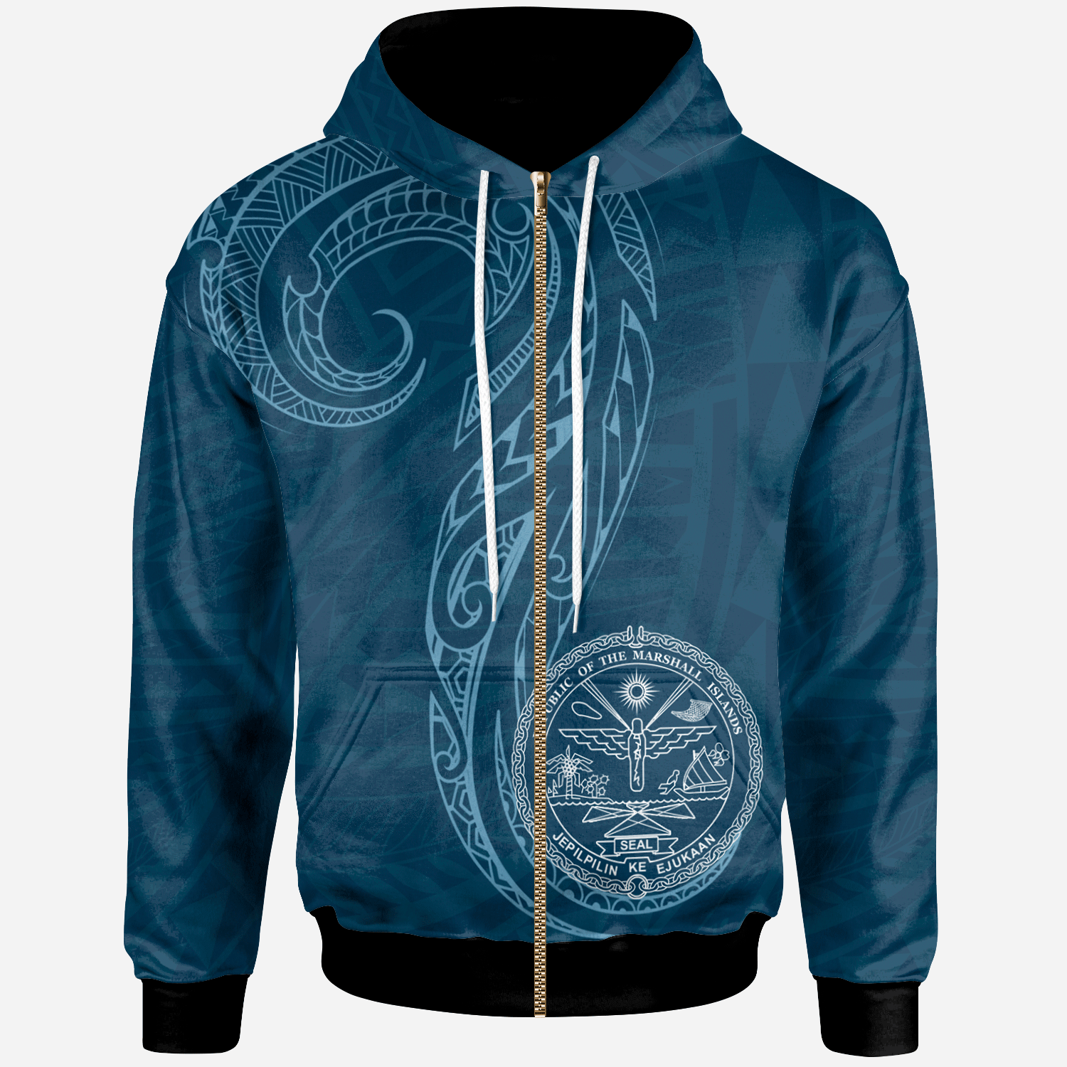 Marshall Islands Zip Hoodie Polynesian Style Unisex Blue - Polynesian Pride