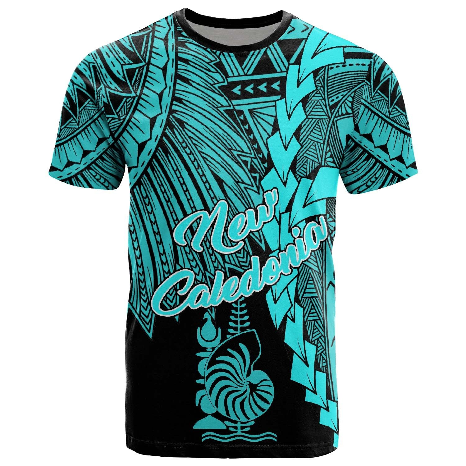 New Caledonia Polynesian T Shirt Tribal Wave Tattoo Neon Blue Unisex Neon Blue - Polynesian Pride
