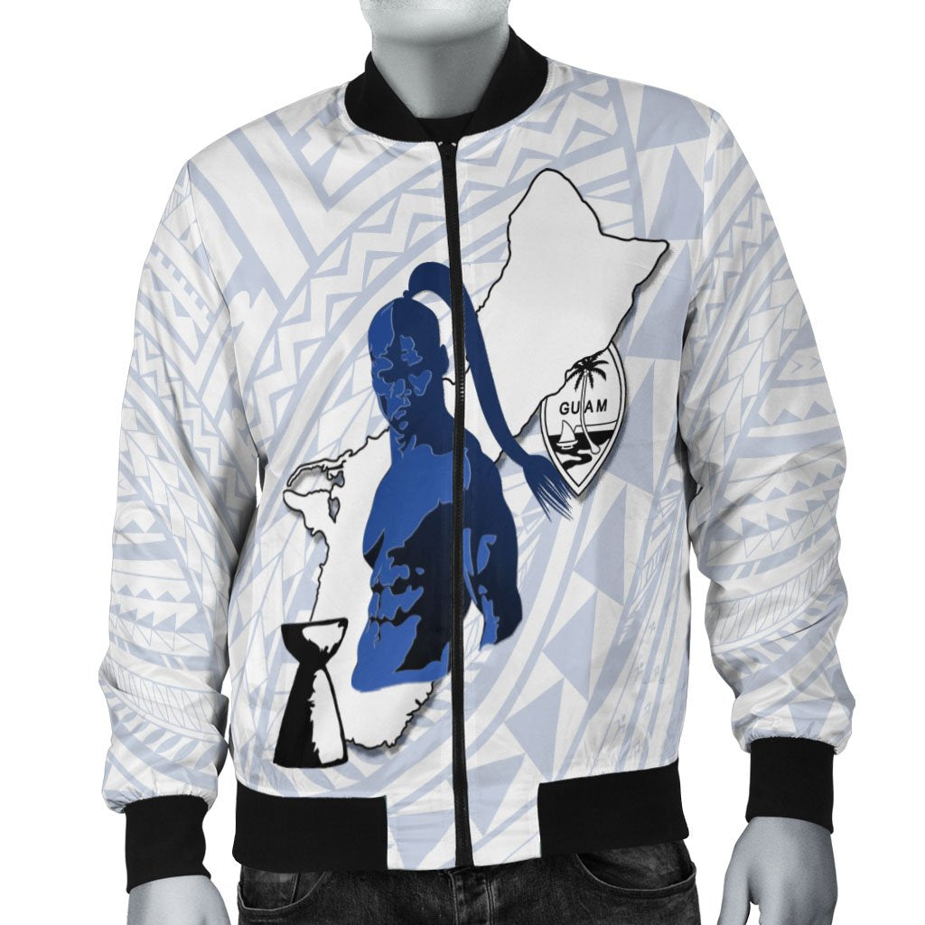 Guam Men's Bomber Jacket - Chamorro Heritage Ver 2 White Blue - Polynesian Pride