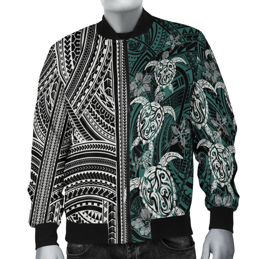 Polynesian Bomber Jacket - Turtle With Ethnic Motives And Floral Elements - LT20 - Polynesian Pride