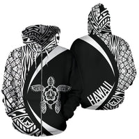 Hawaii Turtle Polynesian Zip up Hoodie Circle Style White Color Unisex White - Polynesian Pride