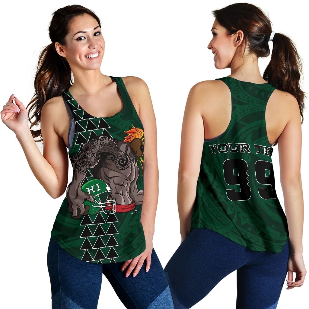 Hawaii Personalised Women's Racerback Tank - Warrior Sport Kakau Green - Polynesian Pride