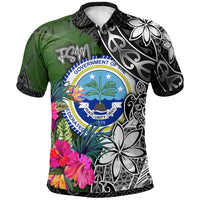 Federated States of Micronesia Islands Polo Shirt Turtle Plumeria Banana Leaf Unisex Black - Polynesian Pride