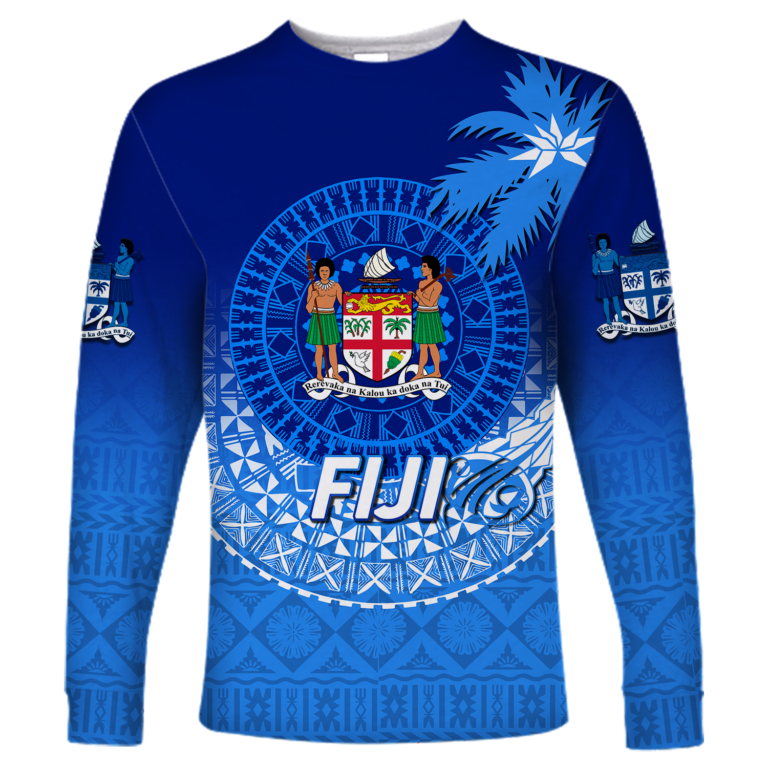 (Custom Personalised) Fiji Tapa Tribal Coconut Tree Long Sleeve Shirt - LT12 Unisex Blue - Polynesian Pride