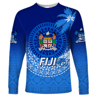 (Custom Personalised) Fiji Tapa Tribal Coconut Tree Long Sleeve Shirt - LT12 Unisex Blue - Polynesian Pride