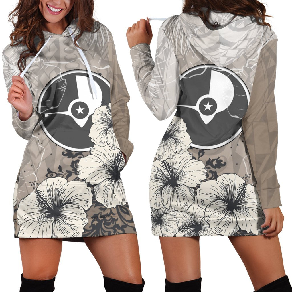 Yap State Hoodie Dress -Vintage Luxury Floral Style Nude - Polynesian Pride